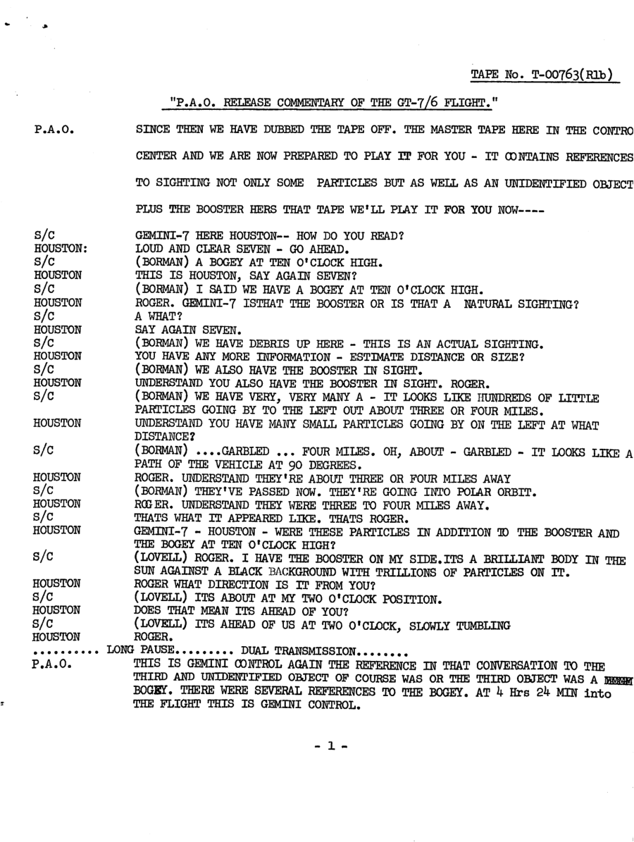 NASA-UAP-D3, Gemini 7 Transcript, 1965 首页预览
