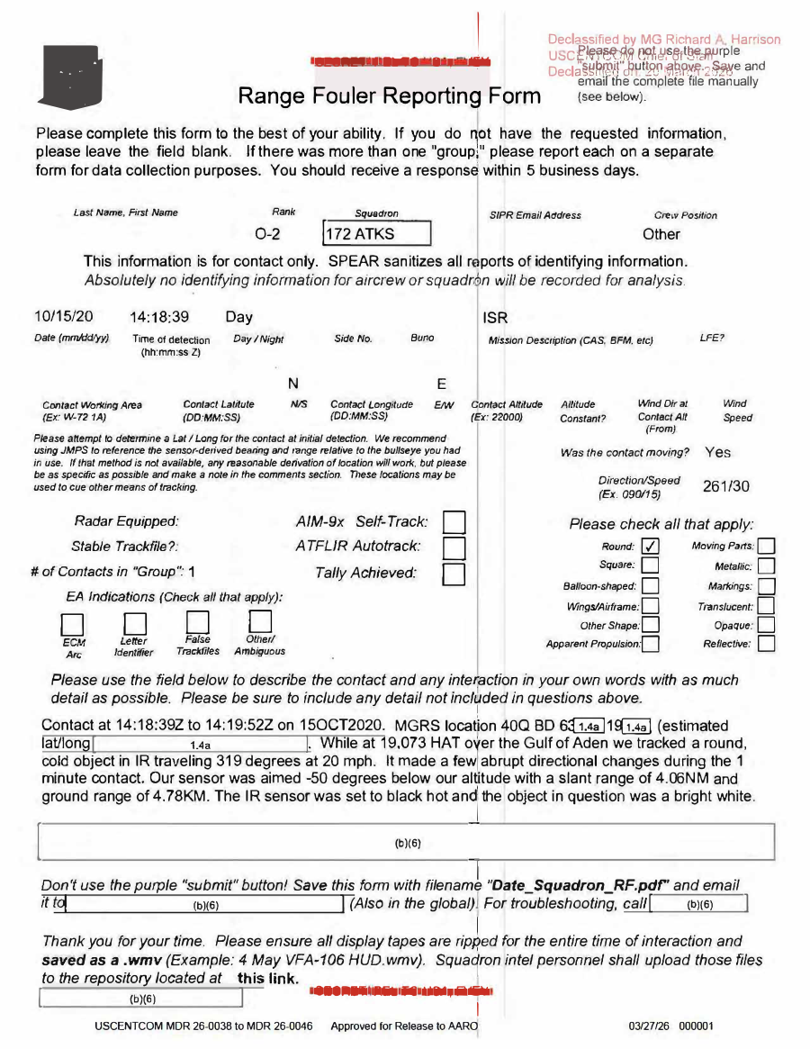 DOW-UAP-D44, Range Fouler Reporting Form, Gulf of Aden, October 2020 首页预览