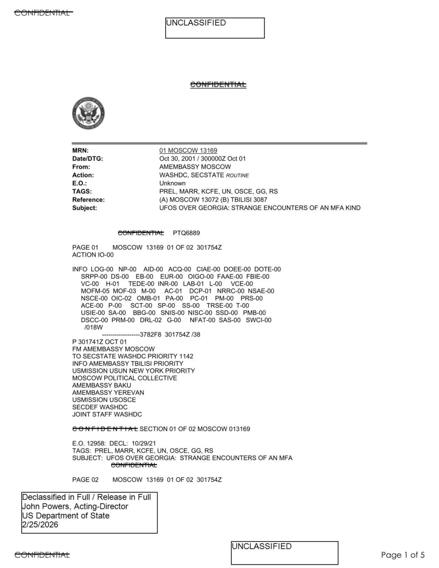 State Department UAP Cable 3, Tbilisi, Georgia, October 30, 2001 首页预览