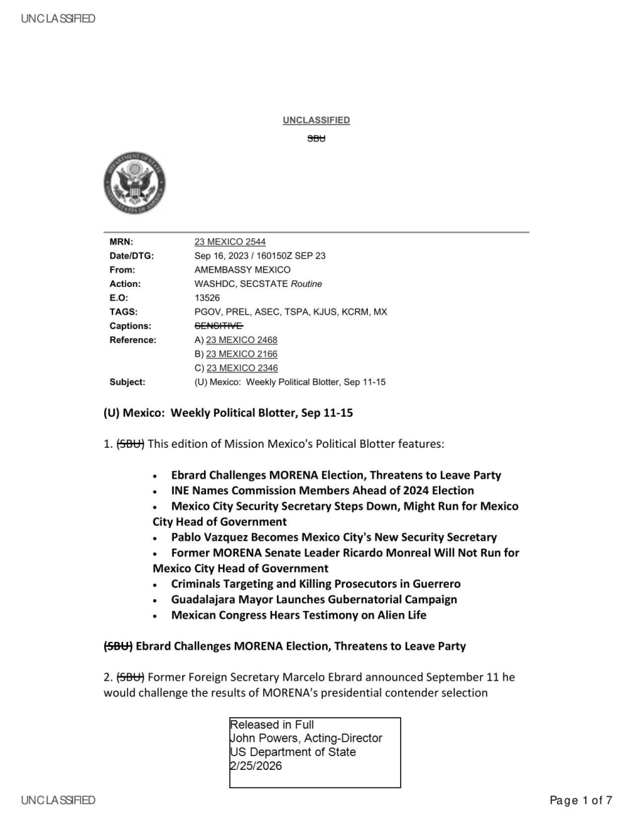 State Department UAP Cable 5, Mexico, September 16, 2003 首页预览